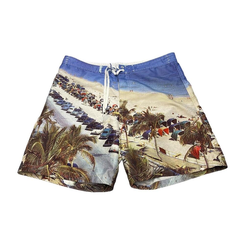 Teal Cove Board Swim Shorts Men's Medium Multicolor Beach Print Mesh Lined